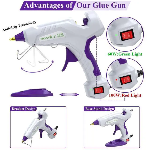 Alt view image 4 of 7 - Full Size Hot Glue Gun, Dual Temp 60/100W Base Stand