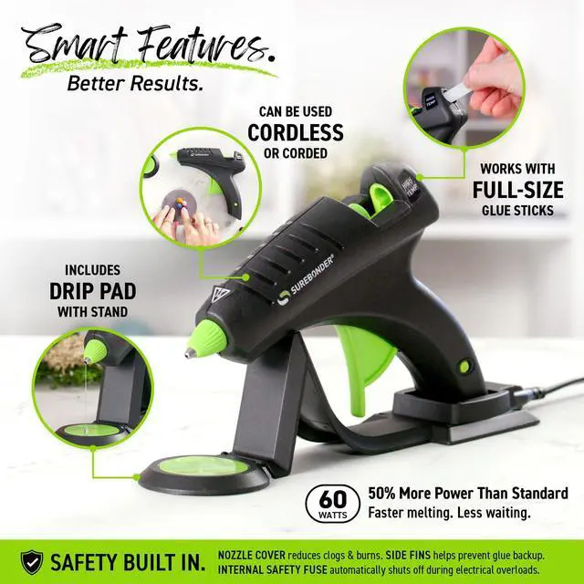 Alt view image 3 of 7 - Cordless Hot Glue Gun, High Temperature, Full Size, 60W, 50% More Power - Sturdily Bonds Metal, Wood, Ceramics, Leather & Other Strong Materials (Specialty Series CL-800F)