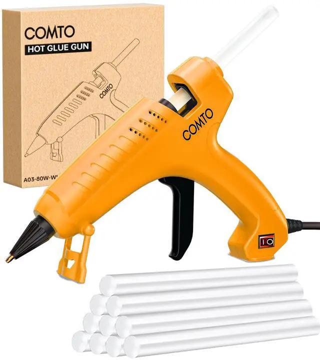 Main image of Full Size Hot Glue Gun with 10 Sticks, Heavy Duty Glue Gun with 80W Super Power, Anti-scald Nozzle and Easy Squeeze Trigger, Perfect for Crafting, DIY and Repairs - Yellow