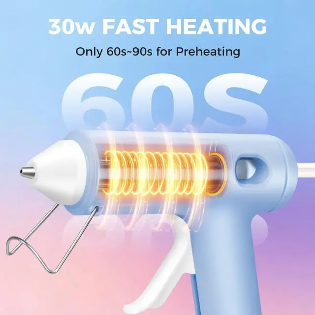 Alt view image 2 of 7 - 30W Hot Glue Gun Kit with 30 Premium Clear Glue Sticks, Fast Preheating Low Temp Hot Melt Glue Gun for DIY Crafts, Art Projects, School Handcrafts & Household Quick Repairs, Light Blue
