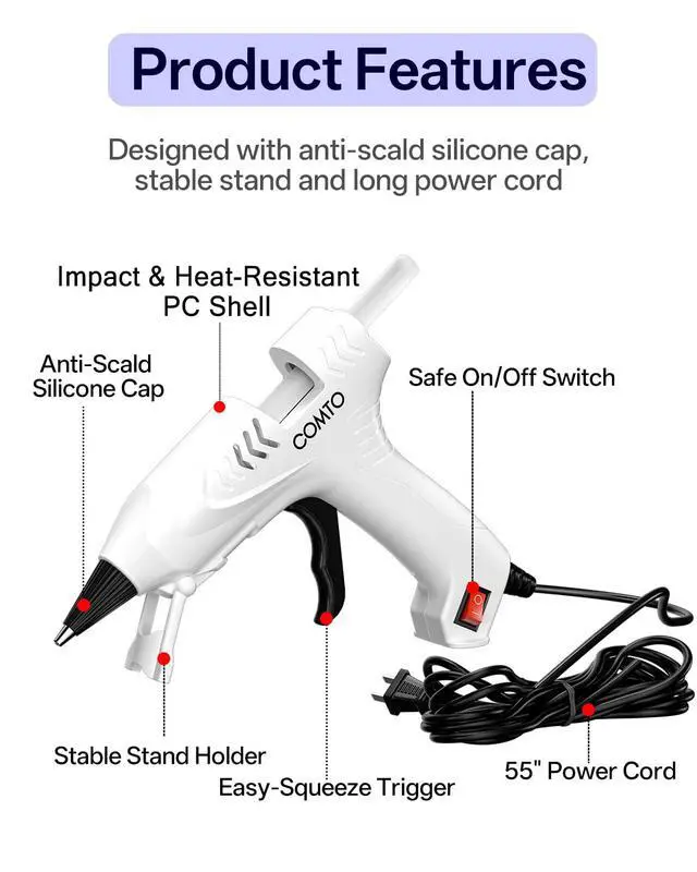 Alt view image 3 of 7 - Hot Glue Gun Kit with 30 Sticks, 20W Fast Preheating Mini Hot Glue Gun and Sticks Set for School Crafts DIY Arts and Quick Home Repairs, White