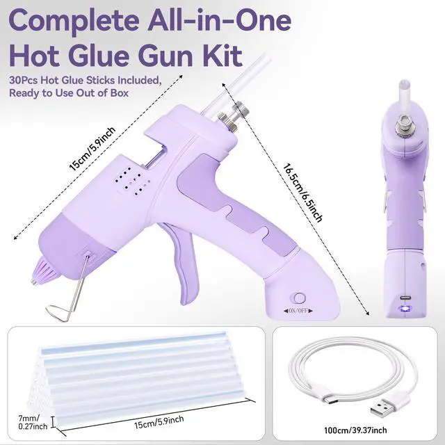 Alt view image 3 of 7 - Cordless Hot Glue Gun Kit with 30 Glue Sticks,Built-in 2600mAh Battery Rechargeable Fast Preheating Hot Glue Gun and Sticks Set for School Crafts DIY Arts and Quick Home Repairs