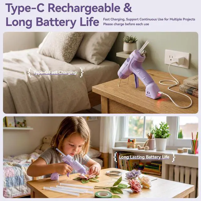 Alt view image 4 of 7 - Cordless Hot Glue Gun Kit with 30 Glue Sticks,Built-in 2600mAh Battery Rechargeable Fast Preheating Hot Glue Gun and Sticks Set for School Crafts DIY Arts and Quick Home Repairs
