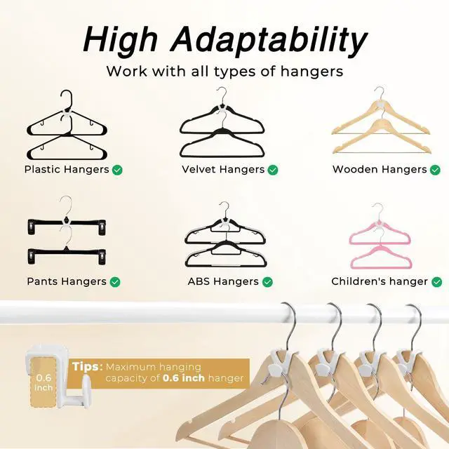 Alt view image 4 of 7 - Space Saving Hangers 100 Pack, Clothes Hanger Connector Hooks, Heavy Duty Closet Space Saver, Small Space Solutions, Cascading Dorm Room Closet Organizer and Storage - White