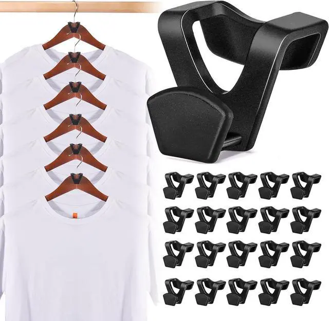 Main image of Space Saving Hanger Hooks 60 Pack, Black Clothes Hanger Connector Hooks, Heavy Duty Hanger Hooks Space Saver, Premium College Dorm Room Essentials, Good Closet Organizers and Storage