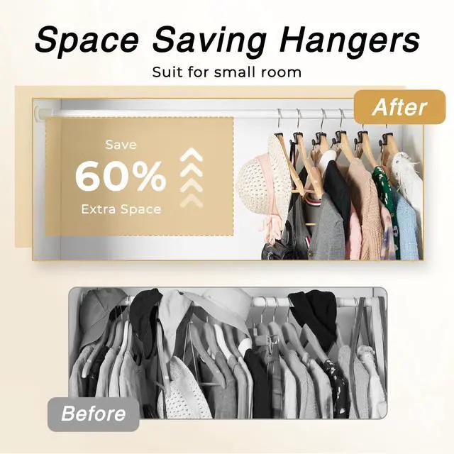 Alt view image 2 of 7 - Space Saving Hanger Hooks 60 Pack, Black Clothes Hanger Connector Hooks, Heavy Duty Hanger Hooks Space Saver, Premium College Dorm Room Essentials, Good Closet Organizers and Storage