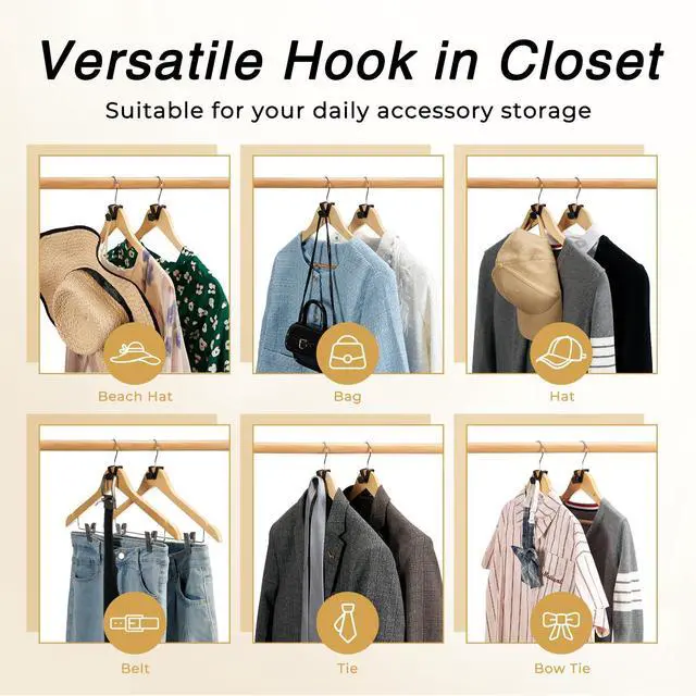 Alt view image 3 of 7 - Space Saving Hanger Hooks 60 Pack, Black Clothes Hanger Connector Hooks, Heavy Duty Hanger Hooks Space Saver, Premium College Dorm Room Essentials, Good Closet Organizers and Storage