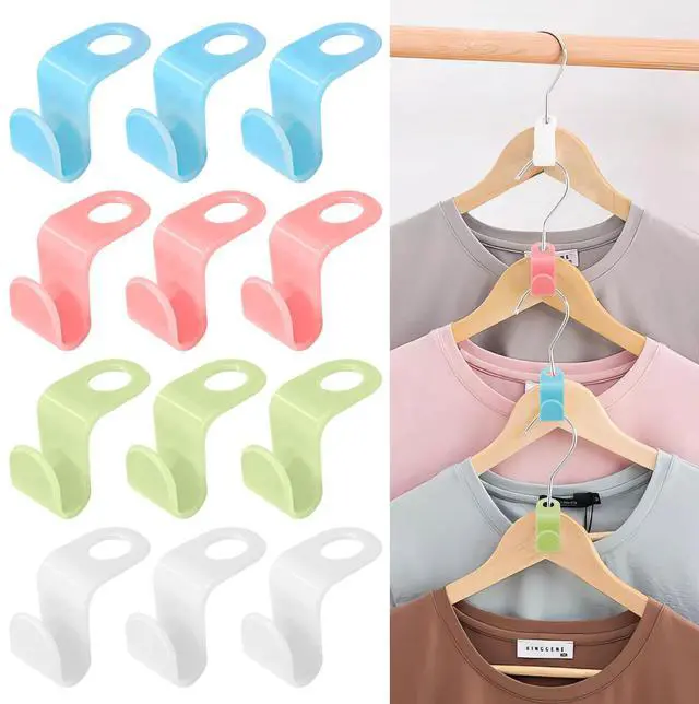 Main image of 100 PCS Hanger Connector Hooks, Space Saving Cascading Hanger Hooks for Closet Organization, Heavy Duty Plastic Hanger Clips, Blue White Pink Green