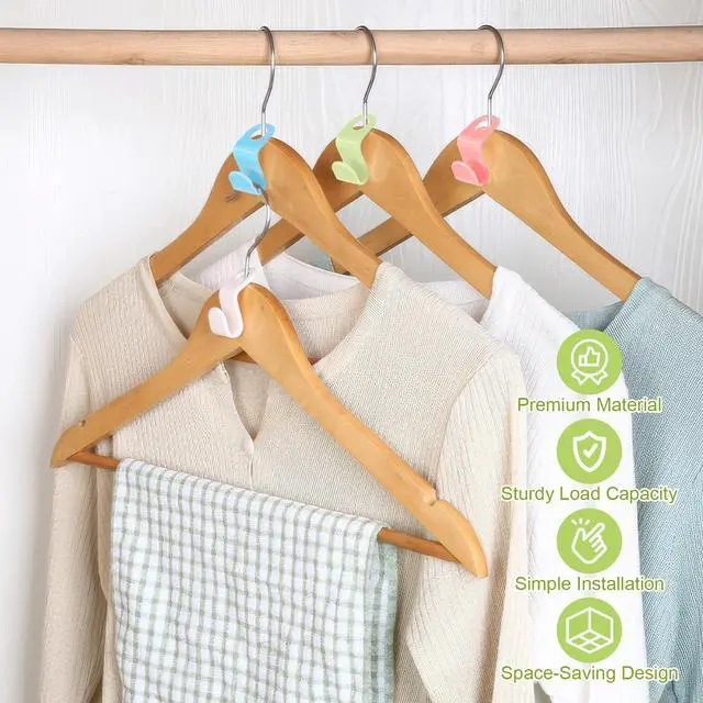 Alt view image 3 of 6 - 100 PCS Hanger Connector Hooks, Space Saving Cascading Hanger Hooks for Closet Organization, Heavy Duty Plastic Hanger Clips, Blue White Pink Green