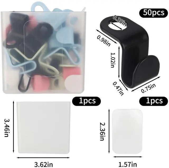 Alt view image 2 of 7 - 50-Pack Clothes Hanger Connector Hooks - Space-Saving Closet Set, 5-Color with Storage Box & Strong Adhesive Pads, Fits Thin-Neck Hangers (<0.35in) - Ideal for Small Closets, Dorms, Apartments