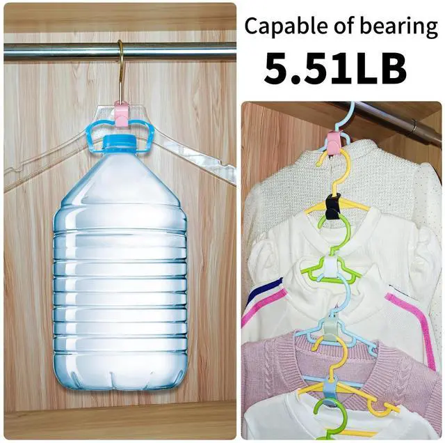 Alt view image 4 of 7 - 50-Pack Clothes Hanger Connector Hooks - Space-Saving Closet Set, 5-Color with Storage Box & Strong Adhesive Pads, Fits Thin-Neck Hangers (<0.35in) - Ideal for Small Closets, Dorms, Apartments