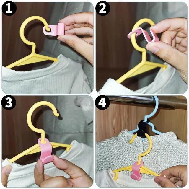 Alt view image 7 of 7 - 50-Pack Clothes Hanger Connector Hooks - Space-Saving Closet Set, 5-Color with Storage Box & Strong Adhesive Pads, Fits Thin-Neck Hangers (<0.35in) - Ideal for Small Closets, Dorms, Apartments