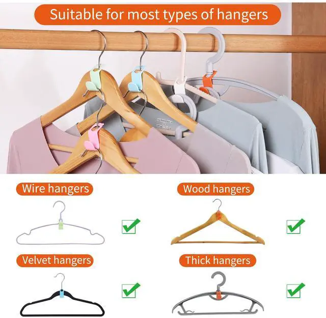 Alt view image 3 of 7 - 50PCS Space-Saving Hanger Connector Hooks, Closet Organizer Extender for Plastic, Velvet, Wooden, Wire & Heavy Duty Clothes Hangers, Universal Fit (Multi-Color)