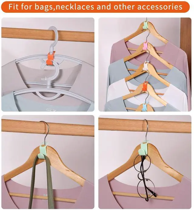 Alt view image 5 of 7 - 50PCS Space-Saving Hanger Connector Hooks, Closet Organizer Extender for Plastic, Velvet, Wooden, Wire & Heavy Duty Clothes Hangers, Universal Fit (Multi-Color)