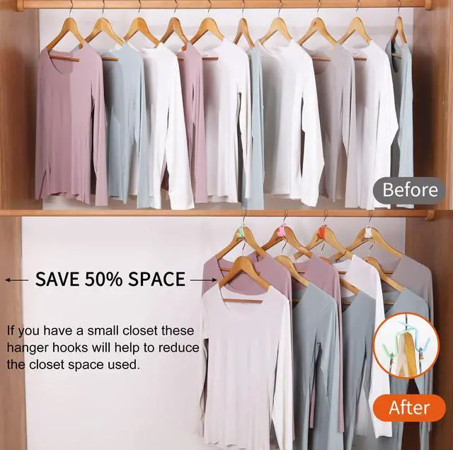 Alt view image 4 of 7 - 50PCS Space-Saving Hanger Connector Hooks, Closet Organizer Extender for Plastic, Velvet, Wooden, Wire & Heavy Duty Clothes Hangers, Universal Fit (Multi-Color)