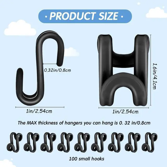 Alt view image 2 of 7 - 100 Pcs Black Plastic Heavy Duty Clothes Hanger Connector Hooks, Space Saving, Cascading