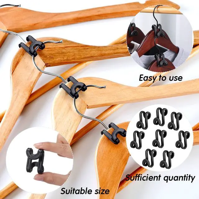 Alt view image 5 of 7 - 100 Pcs Black Plastic Heavy Duty Clothes Hanger Connector Hooks, Space Saving, Cascading
