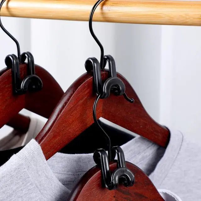 Alt view image 6 of 7 - 100 Pcs Black Plastic Heavy Duty Clothes Hanger Connector Hooks, Space Saving, Cascading