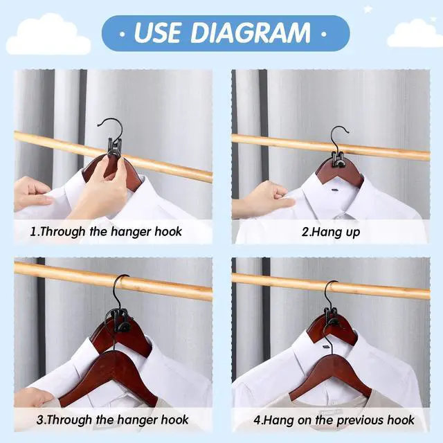 Alt view image 3 of 7 - 100 Pcs Black Plastic Heavy Duty Clothes Hanger Connector Hooks, Space Saving, Cascading