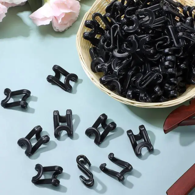 Alt view image 7 of 7 - 100 Pcs Black Plastic Heavy Duty Clothes Hanger Connector Hooks, Space Saving, Cascading