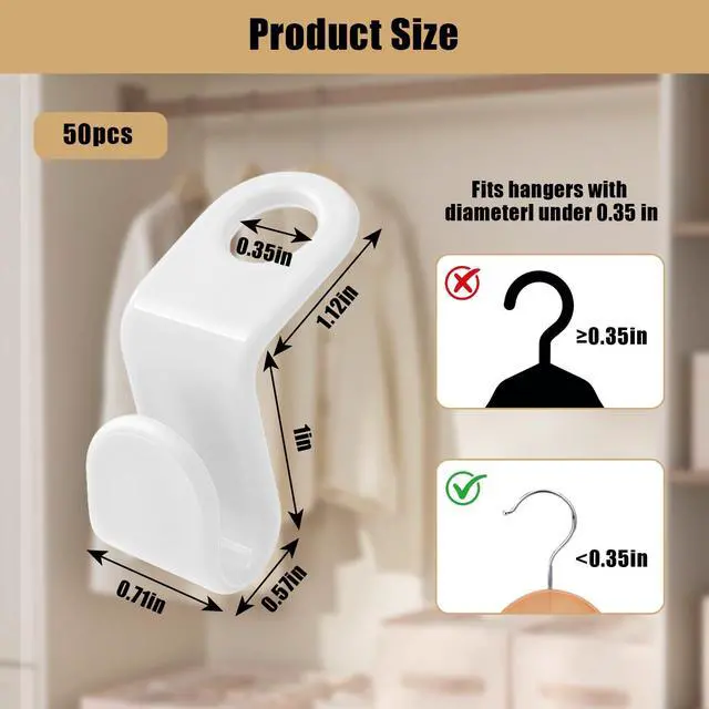 Alt view image 5 of 6 - Hanger Connector Hooks,50 Pcs Space Saving Hangers for Clothes,Clothes Connector Hooks, Hanger Organizer Space Saver,Hanger Extender Hooks