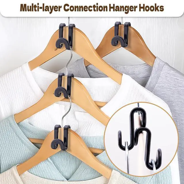 Alt view image 2 of 7 - Clothes Hanger Connectors - 60 Pcs Multi-Level Cascading Hooks, Heavy Duty Plastic Mini Hooks for Space Saver Closet Organizer, Black