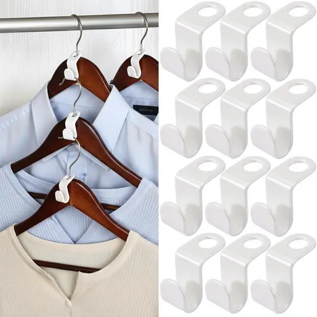 Main image of 100 Pcs Hanger Hooks Space Saver, Heavy Duty Hanger Connector Hooks, Cascading Hanger Extender for Closet Storage Organization, White Hanger Extender Hooks for Clothes Coats Pants