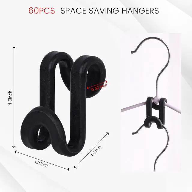 Alt view image 2 of 6 - Hanger Hooks Space Saving, 60PCS Clothes Hanger Connector Hooks Closet Space Savers for Hanging Clothes, Black