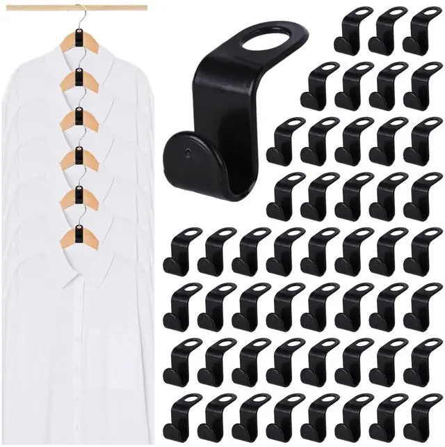 Main image of Hanger Extender Hooks, 50PCS Clothes Hanger Connector Hooks Closet Space Savers for Hanging Clothes, Black