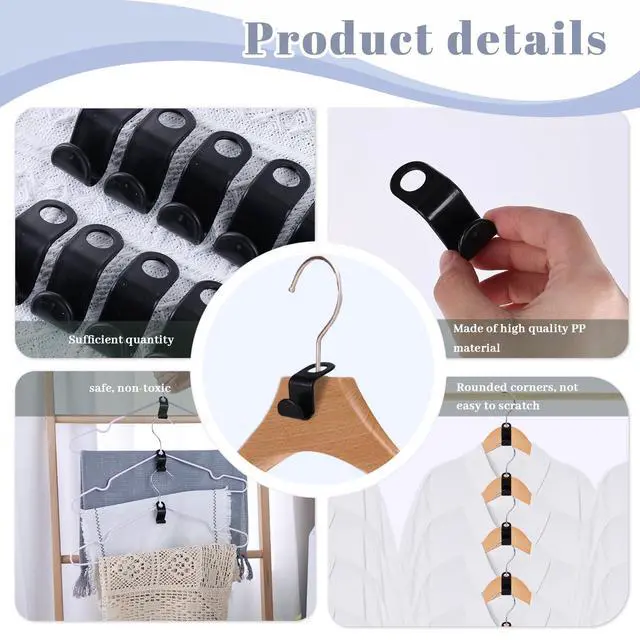 Alt view image 4 of 6 - Hanger Extender Hooks, 50PCS Clothes Hanger Connector Hooks Closet Space Savers for Hanging Clothes, Black