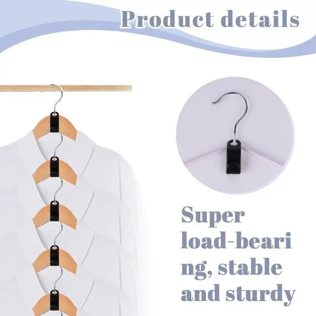 Alt view image 3 of 6 - Hanger Extender Hooks, 50PCS Clothes Hanger Connector Hooks Closet Space Savers for Hanging Clothes, Black
