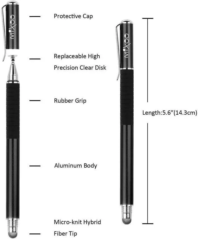 Alt view image 5 of 7 - Stylus Pen for Touchscreen, 2-in-1 Disc and Fiber Tip Sensitivity and Precision Stylus Pen for iPad, iPhone Tablet Android Phone Chromebook Switch All Touch Screens Devices, Black