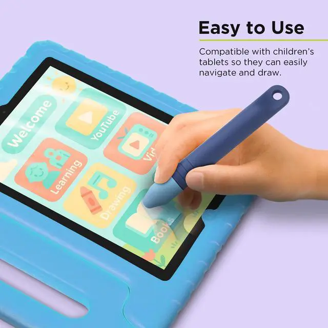 Alt view image 2 of 5 - Kids Stylus Pen with Straps, Kid-Friendly Stylus Pen for Touch Screens, Compatile with iPad, Tablets, Kindle, iPhone, and All Touch Screen Devices, 2 Pack (Blue & Purple)