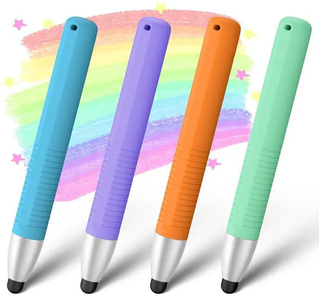 Main image of 4 Pack Friendly Pens for Touch Screens, Stylus Pens Compatible with Kindle, iPad, iPhone, Tablets (Blue+Purple+Orange+Green)