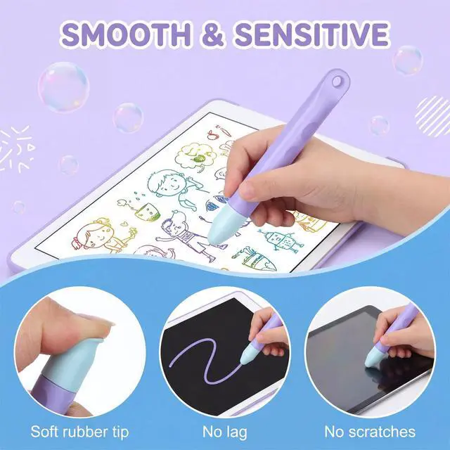 Alt view image 3 of 7 - 2Pcs Kid-Friendly Tablet Stylus, Kid-Friendly Stylus Pens for Touch Screens with Tether Kids Stylus Pen Anti-Rolling Tablet Styluses for Phone Tablets All Touch Screen Devices(Pink, Purple)