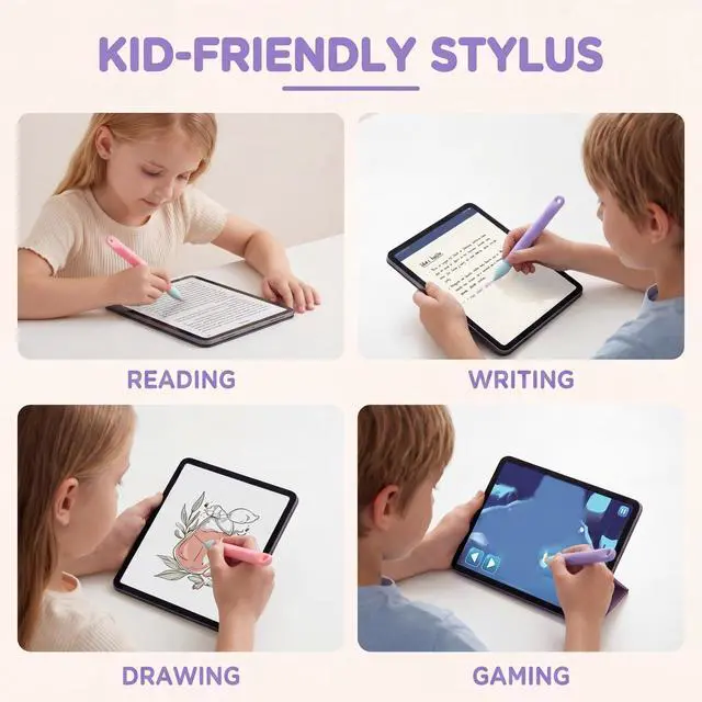 Alt view image 6 of 7 - 2Pcs Kid-Friendly Tablet Stylus, Kid-Friendly Stylus Pens for Touch Screens with Tether Kids Stylus Pen Anti-Rolling Tablet Styluses for Phone Tablets All Touch Screen Devices(Pink, Purple)