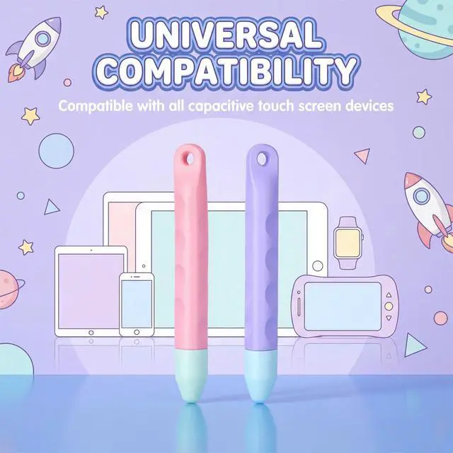 Alt view image 7 of 7 - 2Pcs Kid-Friendly Tablet Stylus, Kid-Friendly Stylus Pens for Touch Screens with Tether Kids Stylus Pen Anti-Rolling Tablet Styluses for Phone Tablets All Touch Screen Devices(Pink, Purple)