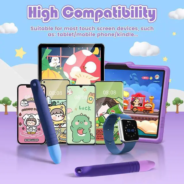 Alt view image 6 of 7 - 2Pcs Kids Stylus Pen for ipad, Stylus for Kids with Tethers, Anti-Rolling Tablet Stylus for Kids Compatible with iPad, iPhone, Tablets, Kindle and All Touch Screen Devices, Blue+Purple