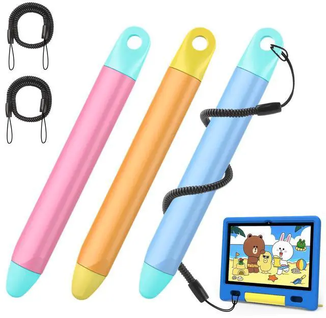 Main image of Kid-Friendly Stylus Pen with Tethers for Touch Screens, 3 Pack Kids Tablet Stylus for iPad, iPhone, Fire Tablet, Fire Kids, Samsung Tablets and All Touch Screen Devices, Safe Stylus Pen for Kids