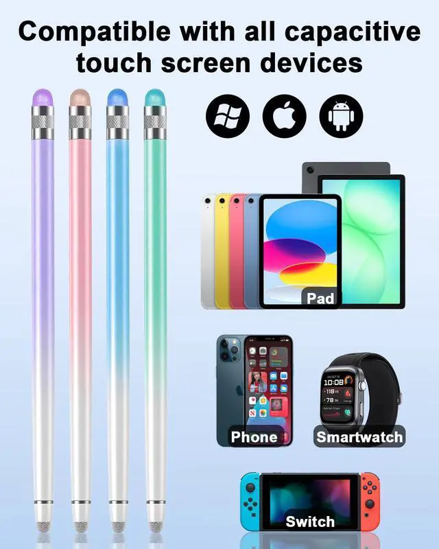 Alt view image 3 of 7 - Stylus Pens for Touch Screens 4Pack Universal Tablet Pen Capacitive Stylus Pen for iPad/iPhone/Switch/Android Smartphone and Tablets with 8 Replace Tips (Purple/Blue/Pink/Green)