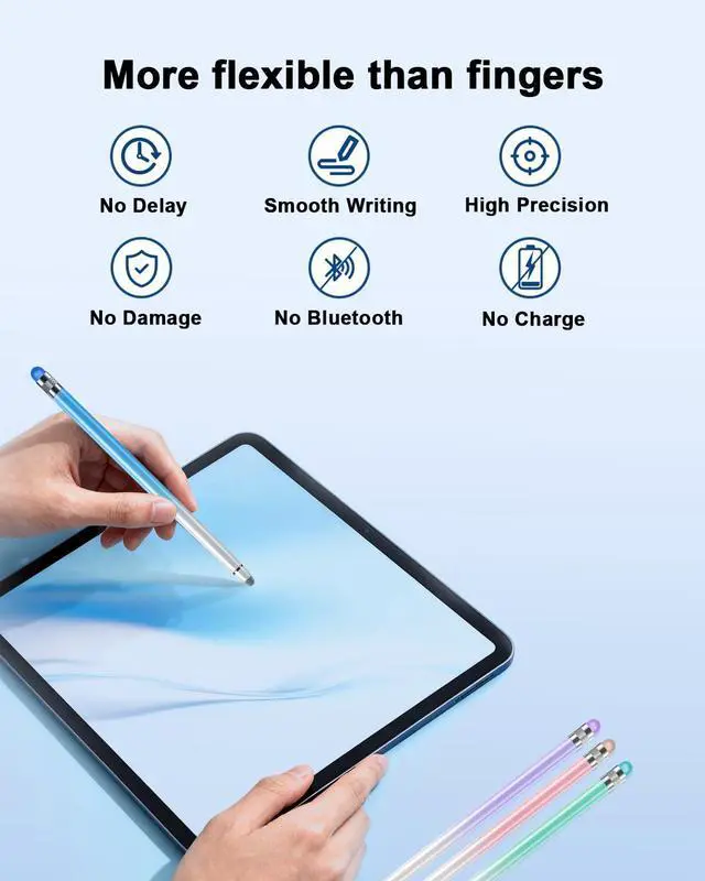 Alt view image 5 of 7 - Stylus Pens for Touch Screens 4Pack Universal Tablet Pen Capacitive Stylus Pen for iPad/iPhone/Switch/Android Smartphone and Tablets with 8 Replace Tips (Purple/Blue/Pink/Green)
