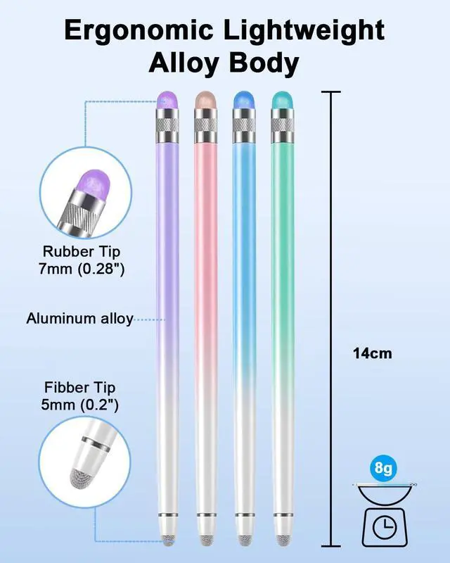 Alt view image 4 of 7 - Stylus Pens for Touch Screens 4Pack Universal Tablet Pen Capacitive Stylus Pen for iPad/iPhone/Switch/Android Smartphone and Tablets with 8 Replace Tips (Purple/Blue/Pink/Green)