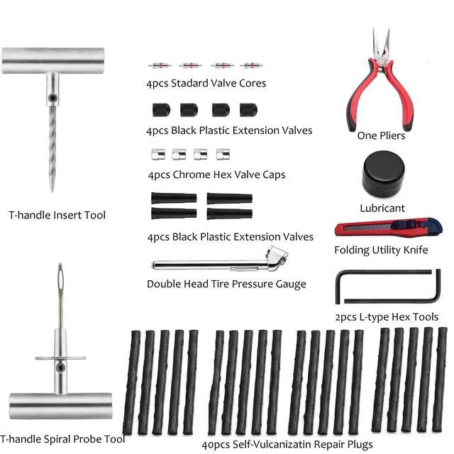 Alt view image 2 of 6 - Tire Plug Kit - 68pcs Heavy Duty Tire Repair Kit, Universal Tire Repair Tools to Fix Punctures and Plug Flats Patch Kit for car Motorcycle, Truck, ARBATV, Tractor, RV, SUV, Trailer