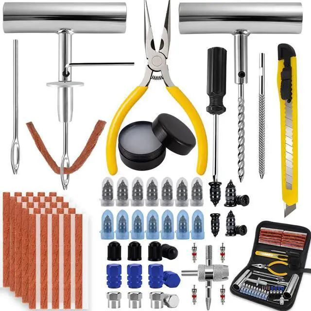 Main image of 77Pcs Tire Plug Kit, Heavy Duty Tire Repair with Rubber Nails, Screw Plugs, T-Handle, Professional Fix a Flat Puncture Patch Tools Kit for Car, Motorcycle, Truck, UTV, ATV & Lawn Mower Tubeless