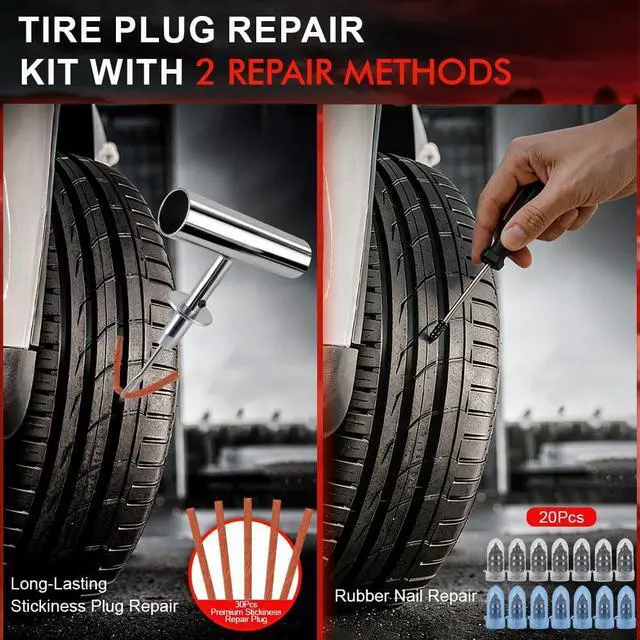 Alt view image 3 of 7 - 77Pcs Tire Plug Kit, Heavy Duty Tire Repair with Rubber Nails, Screw Plugs, T-Handle, Professional Fix a Flat Puncture Patch Tools Kit for Car, Motorcycle, Truck, UTV, ATV & Lawn Mower Tubeless
