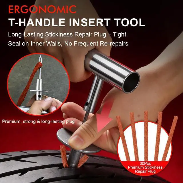 Alt view image 7 of 7 - 77Pcs Tire Plug Kit, Heavy Duty Tire Repair with Rubber Nails, Screw Plugs, T-Handle, Professional Fix a Flat Puncture Patch Tools Kit for Car, Motorcycle, Truck, UTV, ATV & Lawn Mower Tubeless