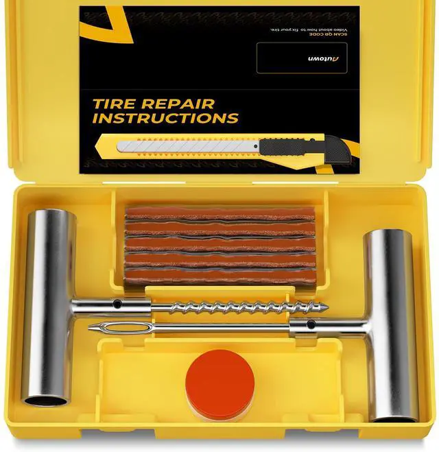 Main image of Tire Repair Kit with Plugs Fix Punctures & Plug Flats with Ease - Heavy Duty Flat Tire Puncture Repair Kit for Car, Motorcycle, ATV, UTV, RV, Trailer, Tractor, Jeep, Etc