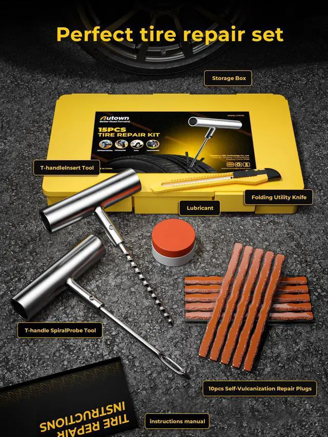 Alt view image 2 of 7 - Tire Repair Kit with Plugs Fix Punctures & Plug Flats with Ease - Heavy Duty Flat Tire Puncture Repair Kit for Car, Motorcycle, ATV, UTV, RV, Trailer, Tractor, Jeep, Etc