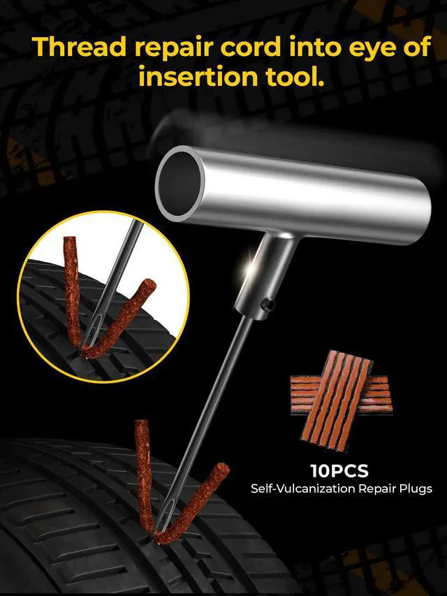 Alt view image 4 of 7 - Tire Repair Kit with Plugs Fix Punctures & Plug Flats with Ease - Heavy Duty Flat Tire Puncture Repair Kit for Car, Motorcycle, ATV, UTV, RV, Trailer, Tractor, Jeep, Etc