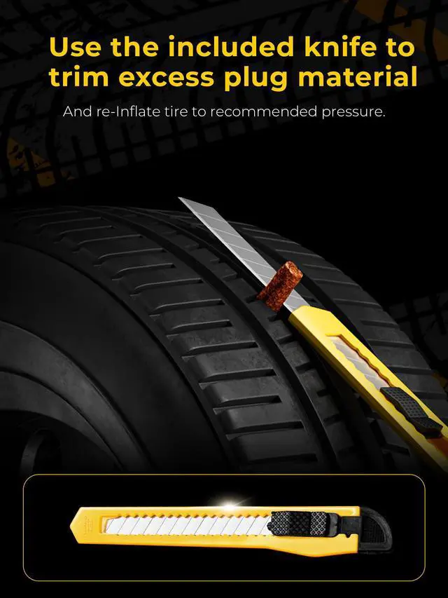 Alt view image 5 of 7 - Tire Repair Kit with Plugs Fix Punctures & Plug Flats with Ease - Heavy Duty Flat Tire Puncture Repair Kit for Car, Motorcycle, ATV, UTV, RV, Trailer, Tractor, Jeep, Etc